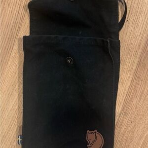 Fjallraven Black Crossbody Pouch with Brown Fox Patch